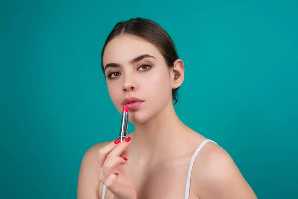 Sexy Woman Lipstick Photo Sensual Girl Perfect Makeup Plump Lips — Fotografia de Stock
