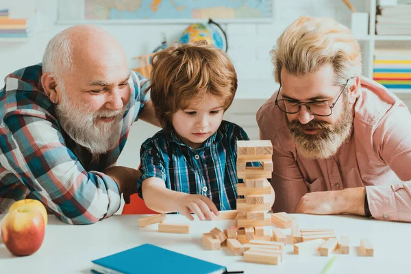Parenting Childhood Values Weekend Cute Happy Boy Playing Jenga His — Stock Photo, Image