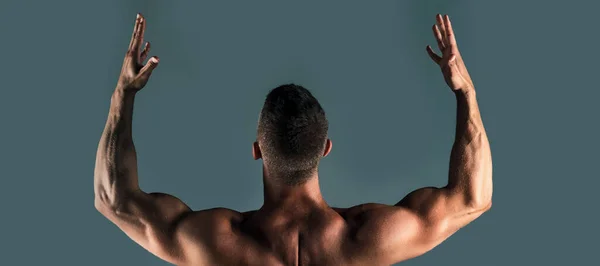 Modèles Bannière Avec Homme Musclé Torse Musculaire Muscle Dos — Photo