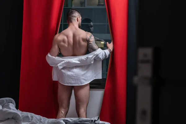 Handsome Nude Man Bedroom Young Sexy Man Night Muscular Handsome — Zdjęcie stockowe
