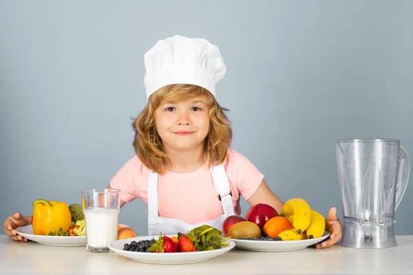 Πορτρέτο Του Παιδιού Σεφ Καπέλο Μάγειρα Μαγείρεμα Στο Σπίτι Παιδί — Φωτογραφία Αρχείου