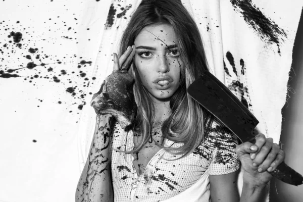 Zombie Frohes Halloween Aggressives Mädchen Blut Voll Blut Spende Und — Stockfoto