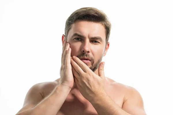 Vacker Man Med Ren Perfekt Hud Skönhet Manlig Hudvård Kosmetologi — Stockfoto