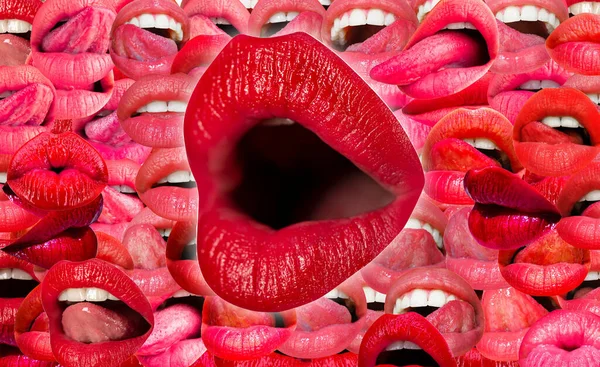セクシーな口を開けて 女性の口のテクスチャパターン 赤い唇 — ストック写真