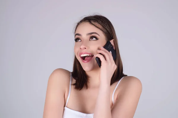 Young Woman Phone Isolated Studio Background Business Woman Using Smartphone — 스톡 사진