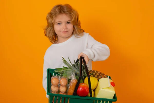 Shopping Grocery Shopping Kids Child Buying Grocery Supermarket Grocery Store — Stock Photo, Image