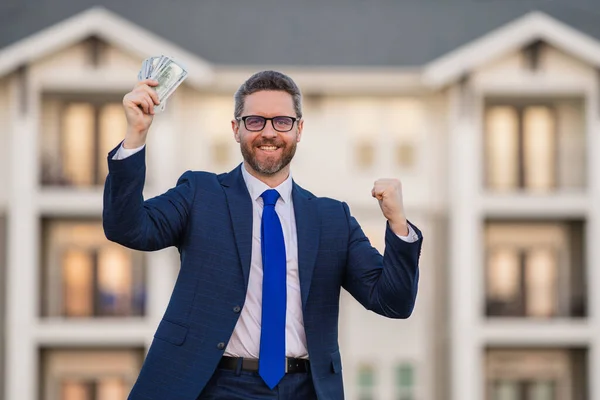 Broker Real Estate Agent Business Man Money Banknotes Male Entrepreneur — Stock Photo, Image