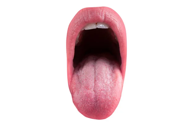 Язик Сексуальні Жіночі Губи Білому Тлі Концепція Гламурного Мистецтва Губ — стокове фото