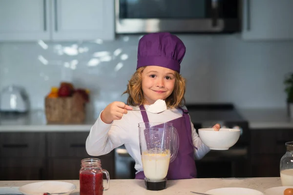 Child Chef Cooking Meal Child Chef Cook Learning How Make — Stock Photo, Image