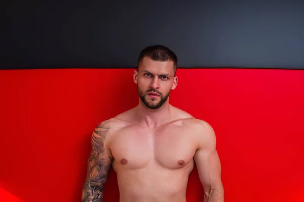 Sexy Naked Muscular Young Man Sensual Posing Sexy Shirtless Male — Stockfoto