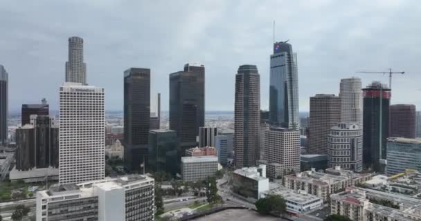 Вид Воздуха Центр Лос Анджелеса Летающий Дрон Небоскребы Городской Пейзаж — стоковое видео