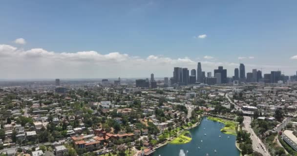 Parque Echo Vista Aérea Centro Los Angeles Drone Voador Paisagem — Vídeo de Stock
