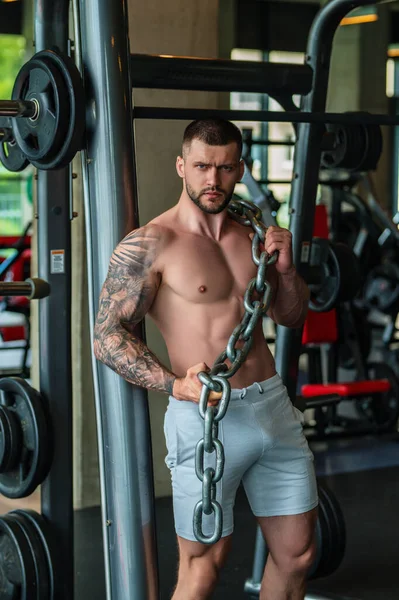 Handsome Fit Muscular Caucasian Man Workout Gym Weight Pumping Muscles —  Fotos de Stock