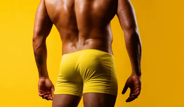Man Buttocks Yellow Underpants Muscular Man Muscular Buttocks Bare Nude — Stok fotoğraf