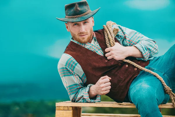 Vaquero Granjero Con Sombrero Vida Occidental Retrato Masculino País Americano —  Fotos de Stock