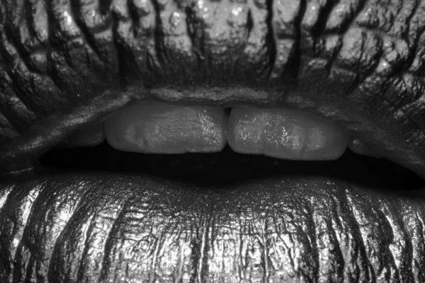 Καλλυντικά Και Μέικ Macro Κλείστε Χρυσά Χείλη Κραγιόν Και Gloss — Φωτογραφία Αρχείου