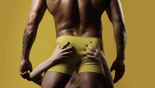 Man Yellow Underpants Orange Background Isolated Mens Ass Underwear Buttocks — Stock fotografie