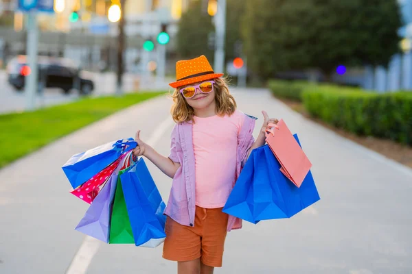 Fashion Kid Shopping Bag Outdoor Little Shopper Child — Φωτογραφία Αρχείου