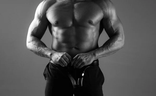 Torso Corporal Homem Torso Masculino Muscular Isolado Cinza — Fotografia de Stock