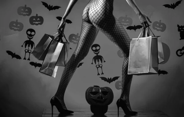 Damas Eróticas Concepto Halloween Sexy Modelo Posando Lencería Sobre Fondo — Foto de Stock
