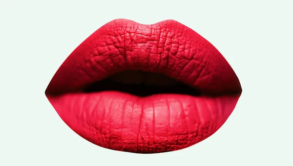 Roter Lippenstift Perfekte Weibliche Lippen Nahaufnahme Sinnliche Frau Nahaufnahme Der — Stockfoto