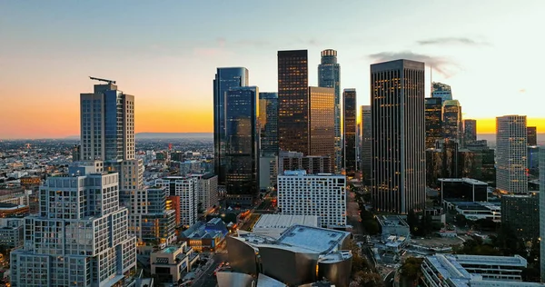 Sonnenuntergang Über Los Angeles Downtown Städtische Luftaufnahme Der Innenstadt Von — Stockfoto