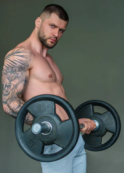 Muscular Man Workout Gym Athletic Man Having Weight Training Gym — Foto Stock