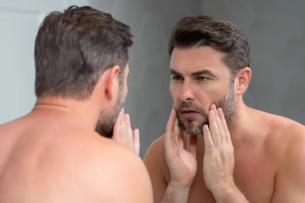 Beauty Face Portrait Beautiful Man Applying Face Cream Skincare Cream — Stock Photo, Image