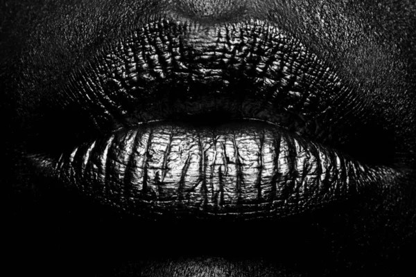 Χρυσά Χείλη Κοντά Χρυσό Μεταλλικό Χείλος Όμορφο Μακιγιάζ Χρυσό Lip — Φωτογραφία Αρχείου