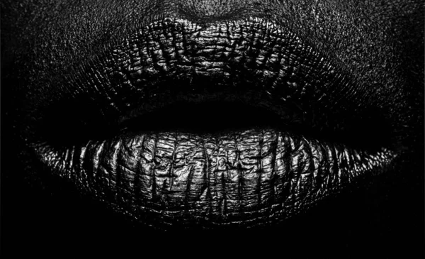 Κλείσε Χρυσά Χείλη Από Κοντά Χρυσό Μεταλλικό Χείλος Όμορφο Μακιγιάζ — Φωτογραφία Αρχείου