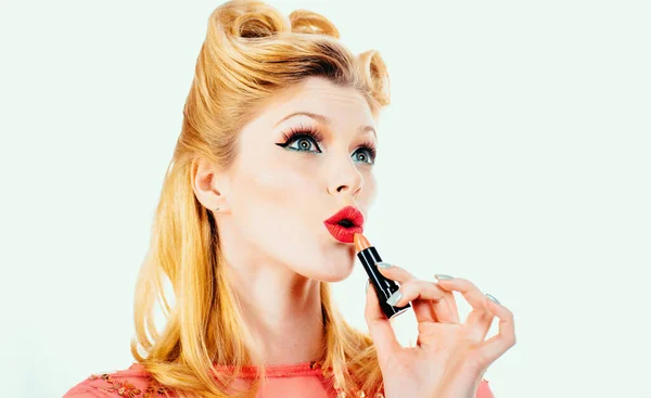 Lippenstift Lipgloss Mooie Vrouw Glamor Modeportret Van Mooie Vrouw Model — Stockfoto