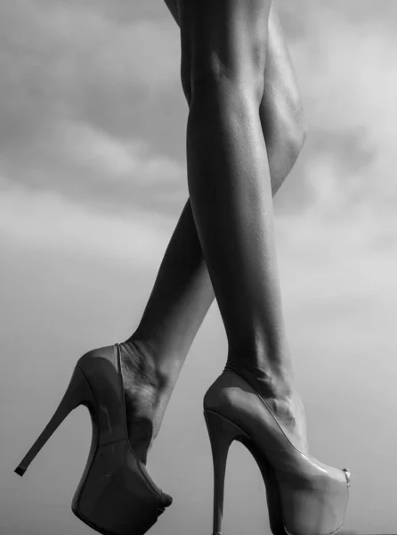Moda Zdjęcie Piękne Eleganckie Nogi Kobiety Obcasami Kobiece Nogi Czarnymi — Zdjęcie stockowe