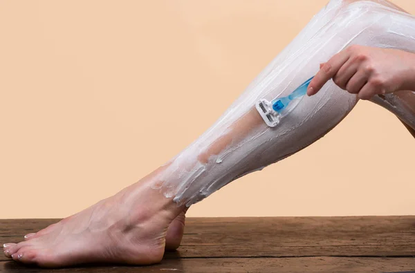 Sensual Woman Shaving Legs Hygiene Skin Body Care Concept Hair — Stock Photo, Image