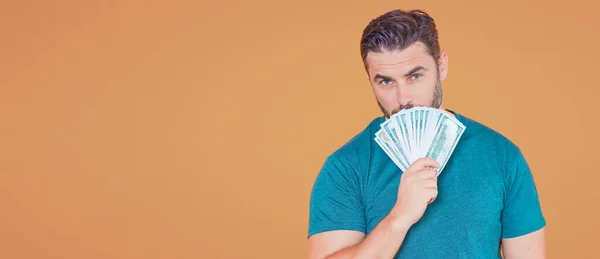 Successful Man Counting Money Handsome Middle Age Man Holding Bunch — Stock Photo, Image