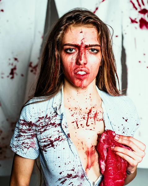 Carcassa Macellaio Carne Fresca Gustosa Sete Sangue Terribile Halloween Istinto — Foto Stock