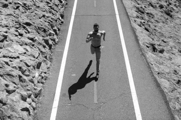 Volledige Lengte Van Gezonde Man Rennen Joggen Buiten Een Mannelijke — Stockfoto