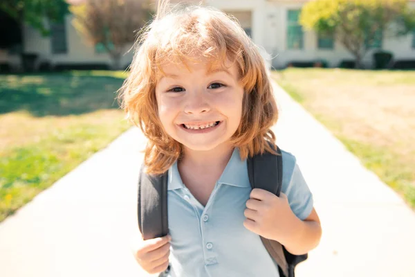 Lustiges Schuljungen Gesicht Zurück Zur Schule Porträt Eines Aufgeregten Kindes — Stockfoto