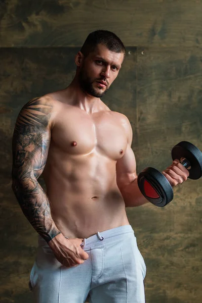 Sexy Lichaam Knappe Man Bereidt Zich Voor Training Sport Gewichtstraining — Stockfoto