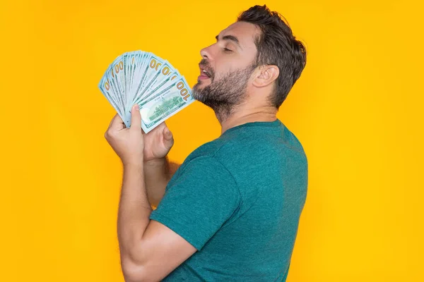 Successful Business Man Counting Money Handsome Middle Age Man Holding — Stock Photo, Image