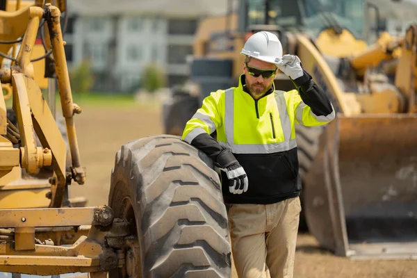Worker Bulldozer Site Construction Man Excavator Worker Construction Driver Worker — Φωτογραφία Αρχείου