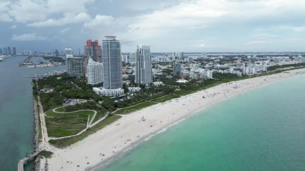 Flygfoto Över South Point South Beach Miami Florida South Pointe — Stockvideo