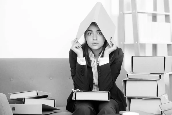 Sadness Depressed Businesswoman Frustration Secretary Girl Stressed Employee Working Overtime — Stock Photo, Image