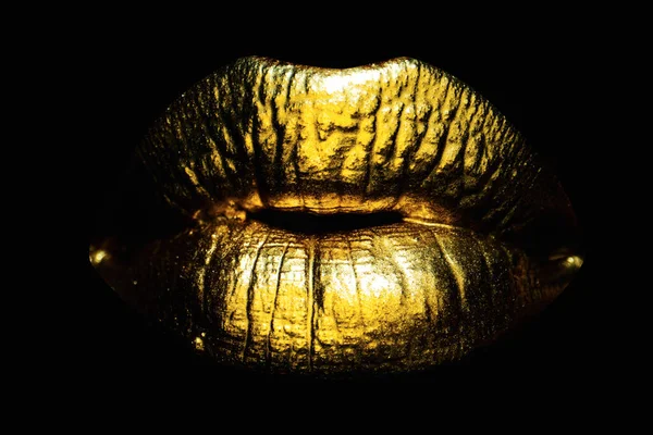 Ouro Lábios Dourados Femininos Sensuais Lábios Sensuais Boca Sexy — Fotografia de Stock