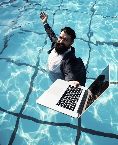 Summer Business Man Funny Secretary Working Hours Pool Business Man — Stock Photo, Image