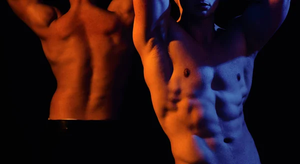 Schwulenkonzept Nahaufnahme Von Zwei Nackten Mann Ohne Hemd Sexy Männliches — Stockfoto