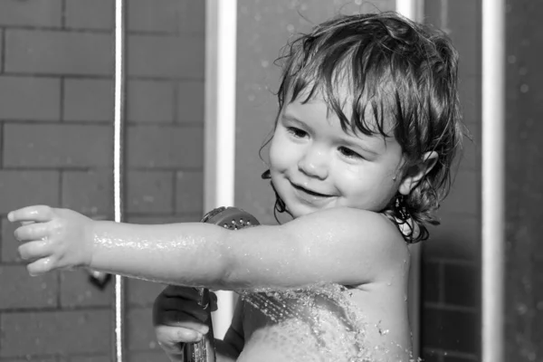 Lave Higiene Infantil Cuidados Saúde Cara Bebé Banho Espuma Feliz — Fotografia de Stock