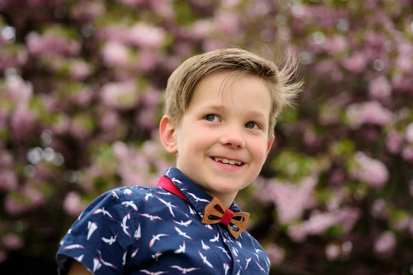 Modekind Junge Hemd Und Fliege Outdoor Nahaufnahme Porträt Lustiger Kindergesichter — Stockfoto