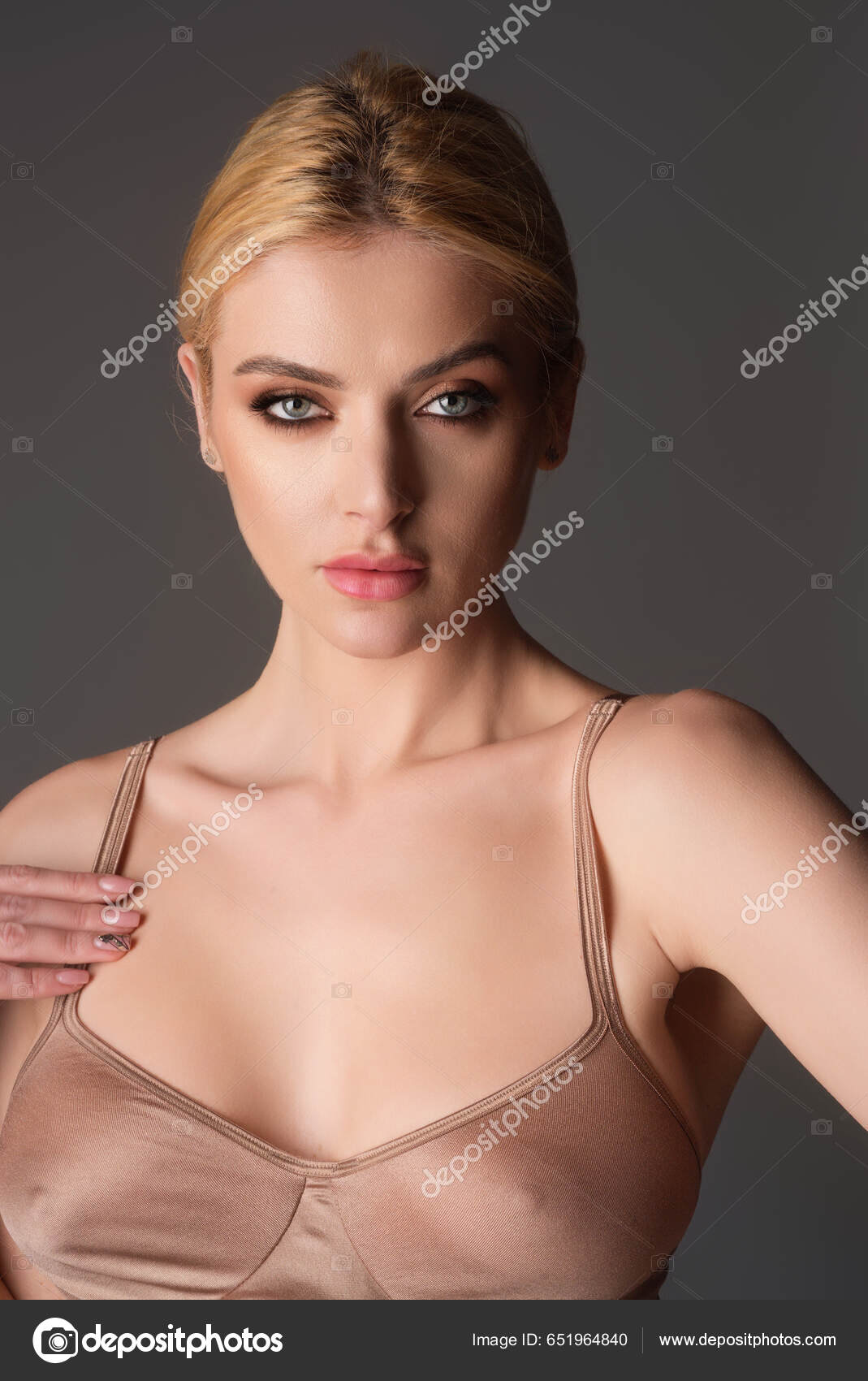 Black Bra Natural Boobs Tits Bra Model Sensual Elegant Young Stock