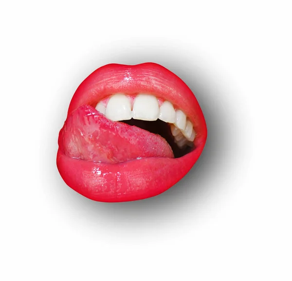 Lips White Isolated Background Clipping Path Mouth Red Lip Close — Stok fotoğraf