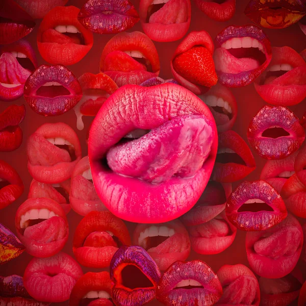 唇と口 赤い背景の女性の唇 — ストック写真